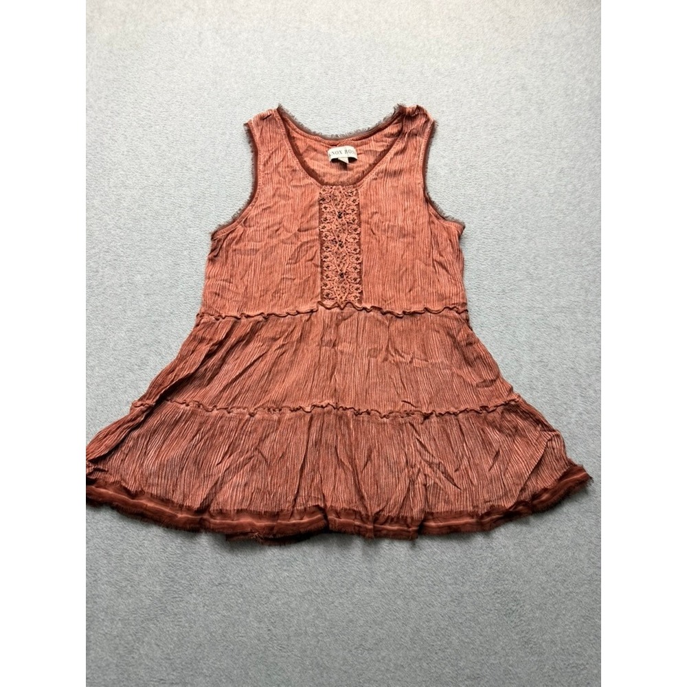 Knox Rose Women XL Terracotta Rust Crinkle Tiered Lace Sleeveless Tunic Top